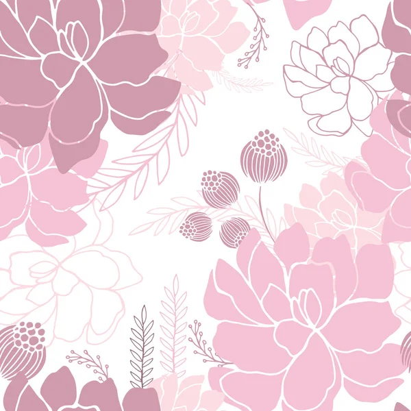 Ručně Kreslenou Květinové Bezešvé Pozadí Vzorek Romantické Květy Vektorové Ilustrace — Stockový vektor