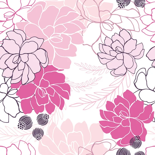 Hand Drawn Floral Seamless Background Pattern Romantic Flowers Vector Illustration — Stock Vector