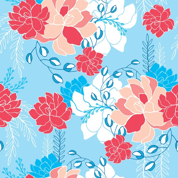 Hand Drawn Floral Seamless Background Pattern Romantic Colorful Flowers Vector — Stock Vector