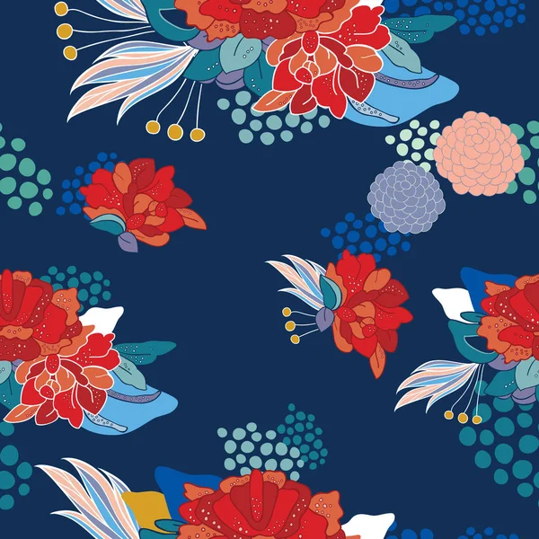 手描き花柄シームレスな背景パターン アジアと日本のベクトル図に触発さ — ストックベクタ