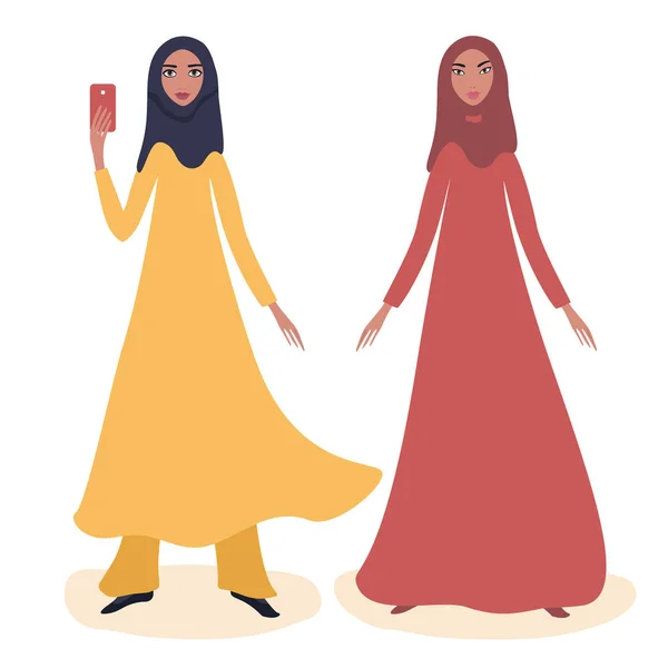Deux jeunes filles arabes heureuses portrait pleine longueur — Image vectorielle