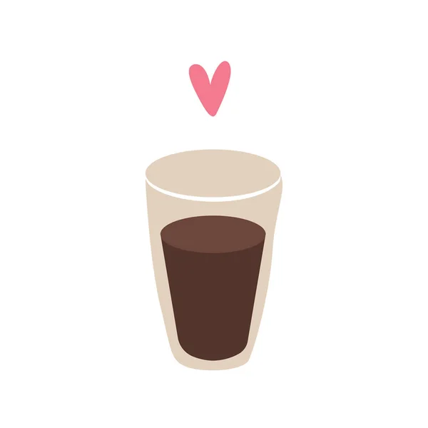 Kaffeeglas mit Herzsymbol. flache Bauweise Stockvektor