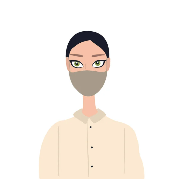 Beautiful caucasian young woman with big green eyes wearing medical face mask Healthcare antybacterial antiallergic concept Stock Illustration