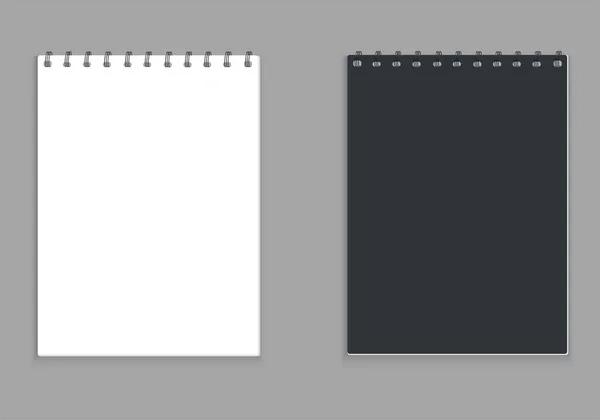写实风格的笔记本布局 两种类型的梯田 黑色的盖和白色的 紧固螺旋形 收集床单 写字楼或教育用空白笔记本模板 矢量图像 — 图库矢量图片