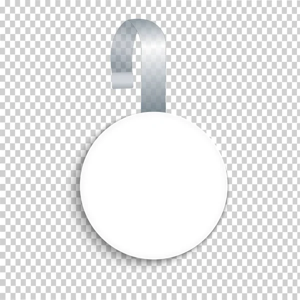  Çıkartma beyaz, yalpalayıcı plastik bir bantta asılı, soyun. Terfi pansiyonu için boş bir şablon. Ürünün değerini, etiketini, etiketini süpermarketin rafına etiketle. Vektör.