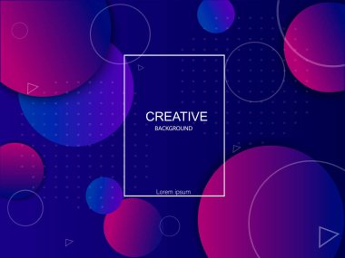 Geometrik renkli arka plan, çok renkli yuvarlak şekilli nesneler derin bir gölgeyle çevrili. Vektör tasarımı. Geometrik elemanlar ve gradyan çember doldurma ile soyut parlak pankart.