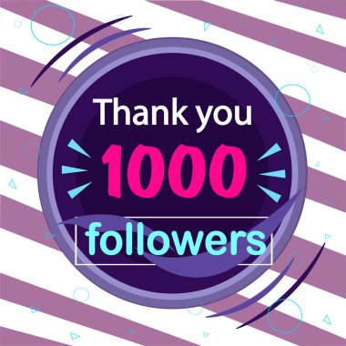 Renkli pankart, dekorasyon için şablon. Binlerce sosyal medya takipçisine teşekkür ederim. Abone olan binlerce arkadaşı kutluyoruz. Vektör resmi.