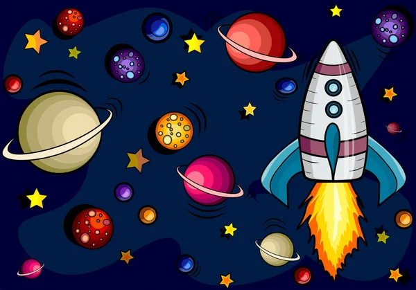 Banner Tema Espacial Dibujos Galaxy Estilo Dibujos Animados Conjunto Ilustraciones — Vector de stock