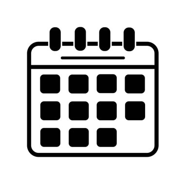 Beyaz arkaplanda siyah takvim simgesi. Önemli bir olayı hatırlatıyor. Sökülebilir çarşaflı takvim. Önemli bir gün, unutmamak için yaklaşan bir olayın tebligatı. Vektör