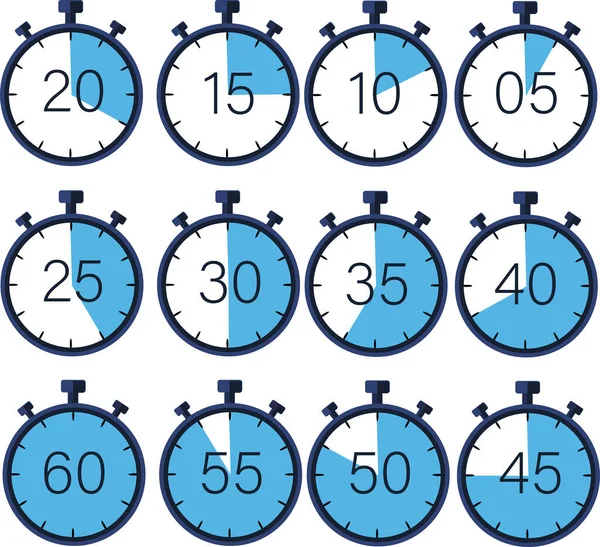 Elle kronograf, saniyeler içinde ölçüm. Hedefe ulaşmak için zamanı ölçme ve hesaplama yeteneği. Sayacı 60,55,50,45, 30, 25,20,15, 10, 5. Vektör resmi.