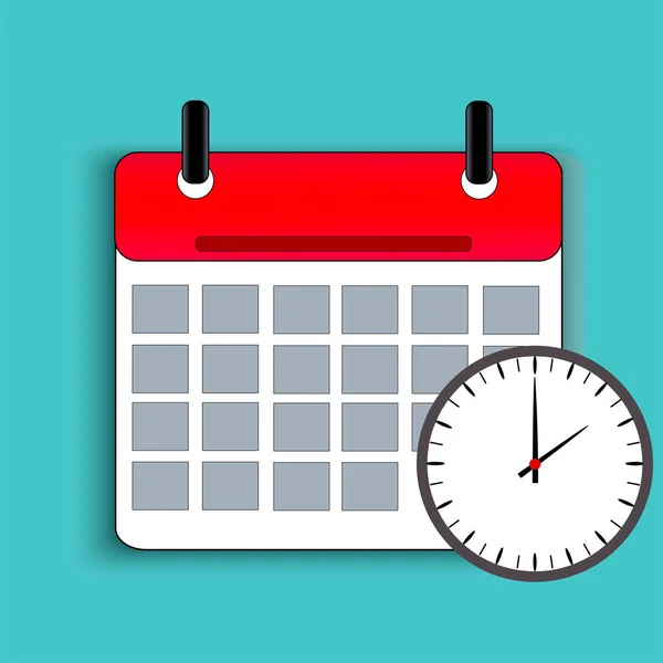 Icono Del Calendario Con Reloj Sobre Fondo Turquesa Recordatorio Evento — Vector de stock