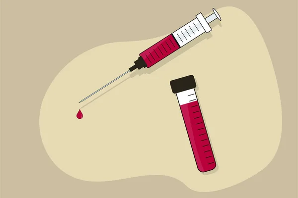 Шприц Наполнен Красной Жидкостью Тестовая Трубка Кровью Взята Пациента Шприцем — стоковый вектор