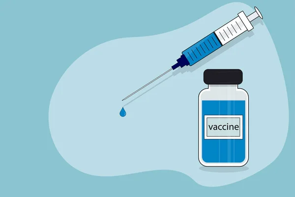 Médicament Vaccin Contre Virus Seringue Remplie Liquide Bleu Flacon Ouvert — Image vectorielle