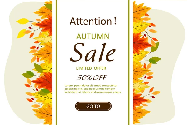 Autumn Sale Limited Offer Banner Autumn Big Discounts Bright Leaves — Stock Vector