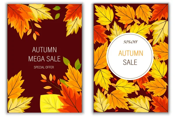 Otoño Mega Venta Hasta Oferta Especial Dos Pancartas Verticales Para — Vector de stock