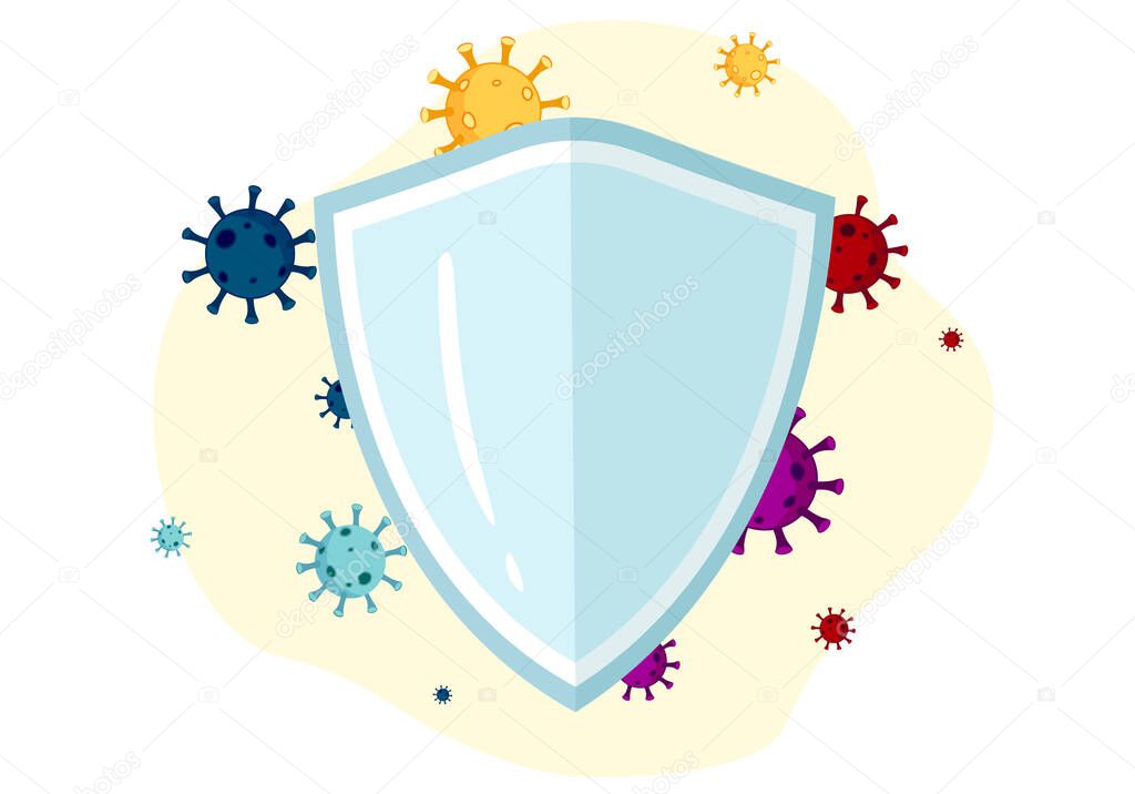 The immune system. Medical shield, protection against viruses and bacteria. Health care and medicine. Vector image.