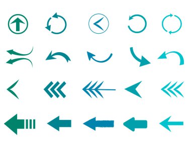 Okun sembollerinin toplanması, imleç şekilleri, web sitesi arayüzü için yön göstericiler. Fare tıkırtısı. Renkli elementler. Vektör illüstrasyonu