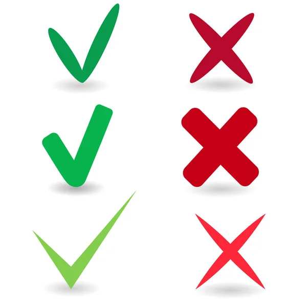 Set Green Check Mark Red Cross Icons Approval Rejection Symbols — Stock Vector
