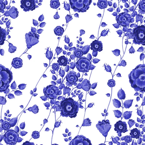Textura Delicada Sem Costura Aquarela Muito Azul Rosas Vintage Peônias — Fotografia de Stock