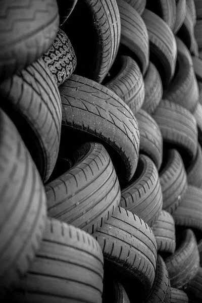 Pile of old tires for rubber recycling