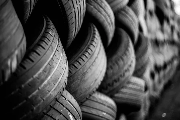 Pile of old tires for rubber recycling