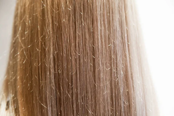 Las niñas cabello vertical de la espalda pintada, cerca de pelo largo y recto rubia femenina Imagen De Stock