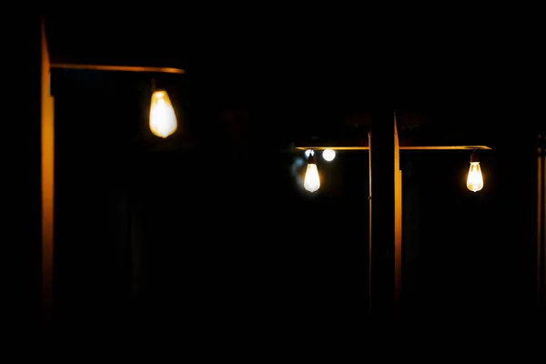 Lamp Light Wood Pole Dark Night — Stock Photo, Image