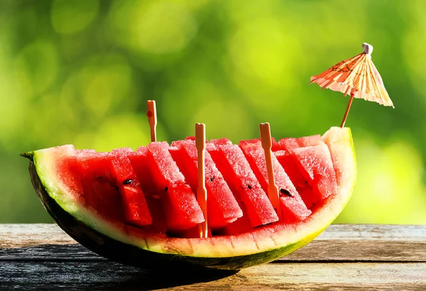 Watermeloen Houten Tafel — Stockfoto