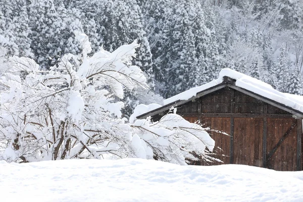 Gamla Japanska Hus Med Snö Taket Japan — Stockfoto