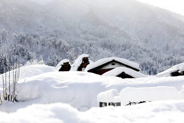 Wieś Zabytkowy Zima Shirakawago Japonia — Zdjęcie stockowe