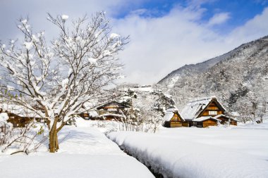 Shirakawago, Japonya tarihi kış Köyü.
