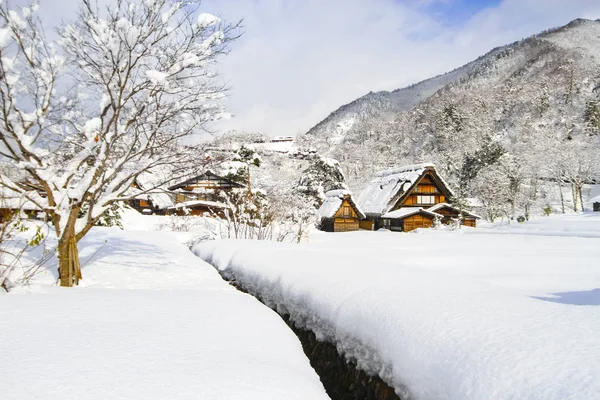 Wieś Zabytkowy Zima Shirakawago Japonia — Zdjęcie stockowe