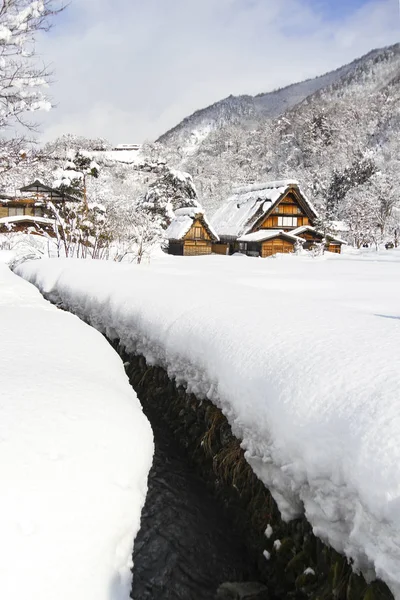 Wieś Zabytkowy Zima Shirakawago Japonia — Zdjęcie stockowe