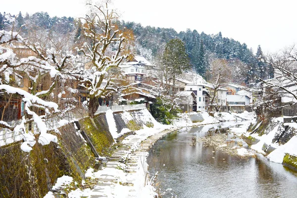 Couverture Rivière Miyagawa Avec Neige Takayama Japon — Photo