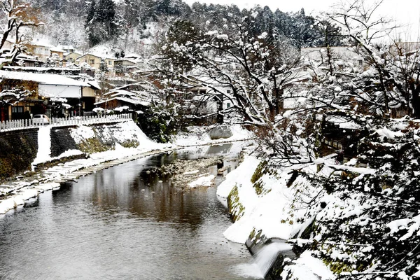 Miyagawa River Cover Snow Takayama Japan — Stock Photo, Image