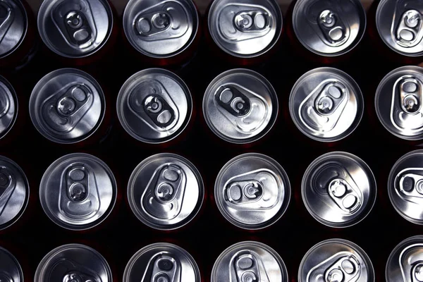 Close Group Aluminium Cans Cover Aluminum Cans Aluminum Cans Top — Stock Photo, Image