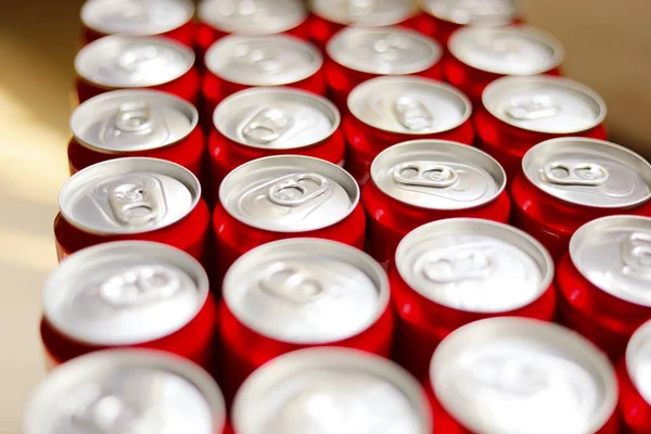 close Up of a group of aluminium cans.Cover aluminum cans. Aluminum cans. Top view. Aluminum cans.