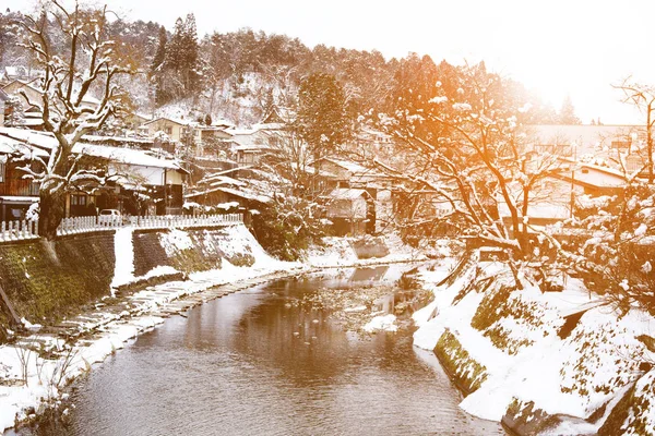 Miyagawa River Cover Snow Takayama Japan — Stock Photo, Image