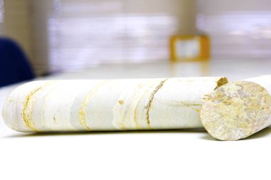 Beyaz arka plan üzerinde izole kireçtaşı çekirdek numunesi. Bu kırpma yolu vardı