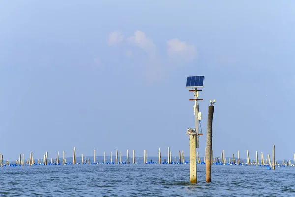 Solar Panel Set Middle Sea — Stock Photo, Image
