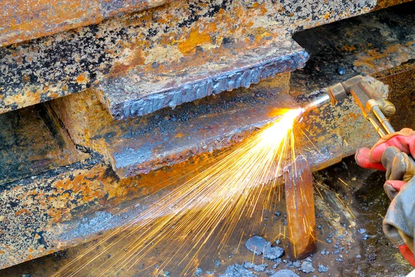 Metal Cutting Met Acetyleen Fakkel Gas Snijden — Stockfoto