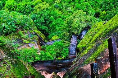 Geçit tarafından yapılan ahşap yakınındaki cliff, phutok, Tayland