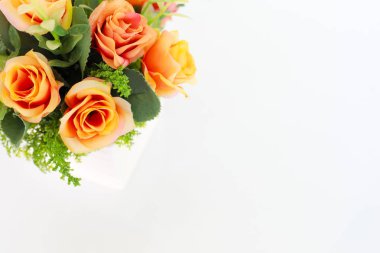 Çiçekler beyaz masa arka plan üzerinde tencere