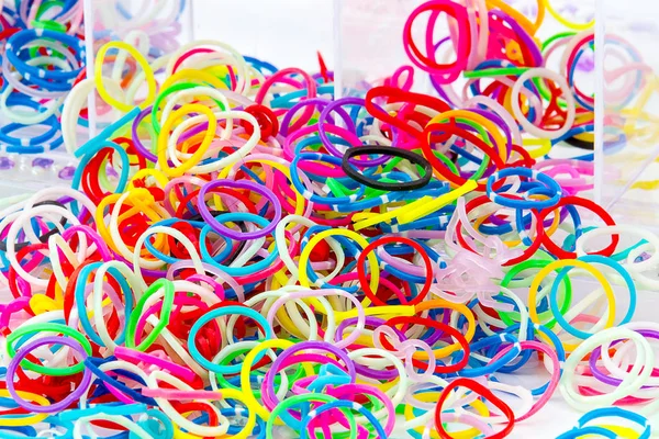 Close Colorful Elastic Loom Bands Color Full Table — Stock Photo, Image