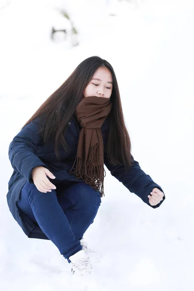 Girl Teenage Snow Day Enjoying Herself Cold Winter Day Japan — Stock Photo, Image