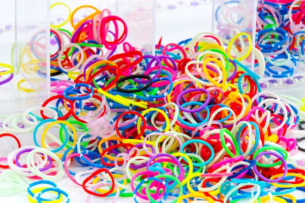 Close Colorful Elastic Loom Bands Color Full Table — Stock Photo, Image