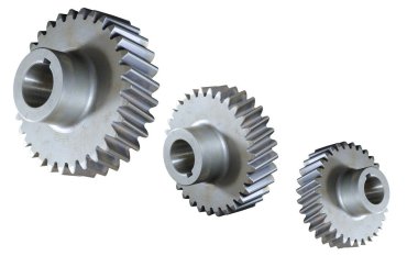 Beyaz arka plan üzerinde dişli, takım sürüş bir mekanizma hızı arasındaki ilişki değiştirmek için birlikte çalışan dişli 