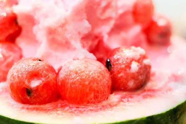 Watermeloen Ronde Bal Vorm Van Zoete Watermeloen Dessert — Stockfoto