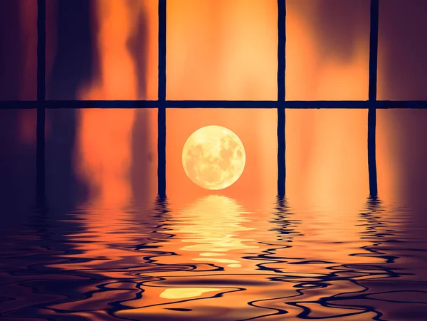 Abstract moon over water background
