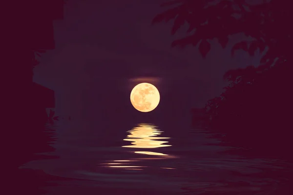 Abstract moon over water background